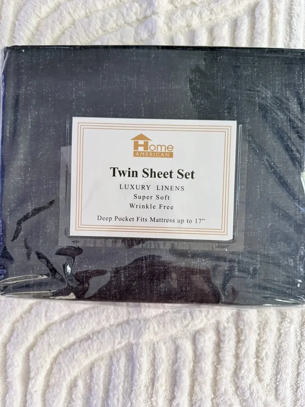 Home American Luxury Linen Twin Size Sheet Set blue/gray denim New